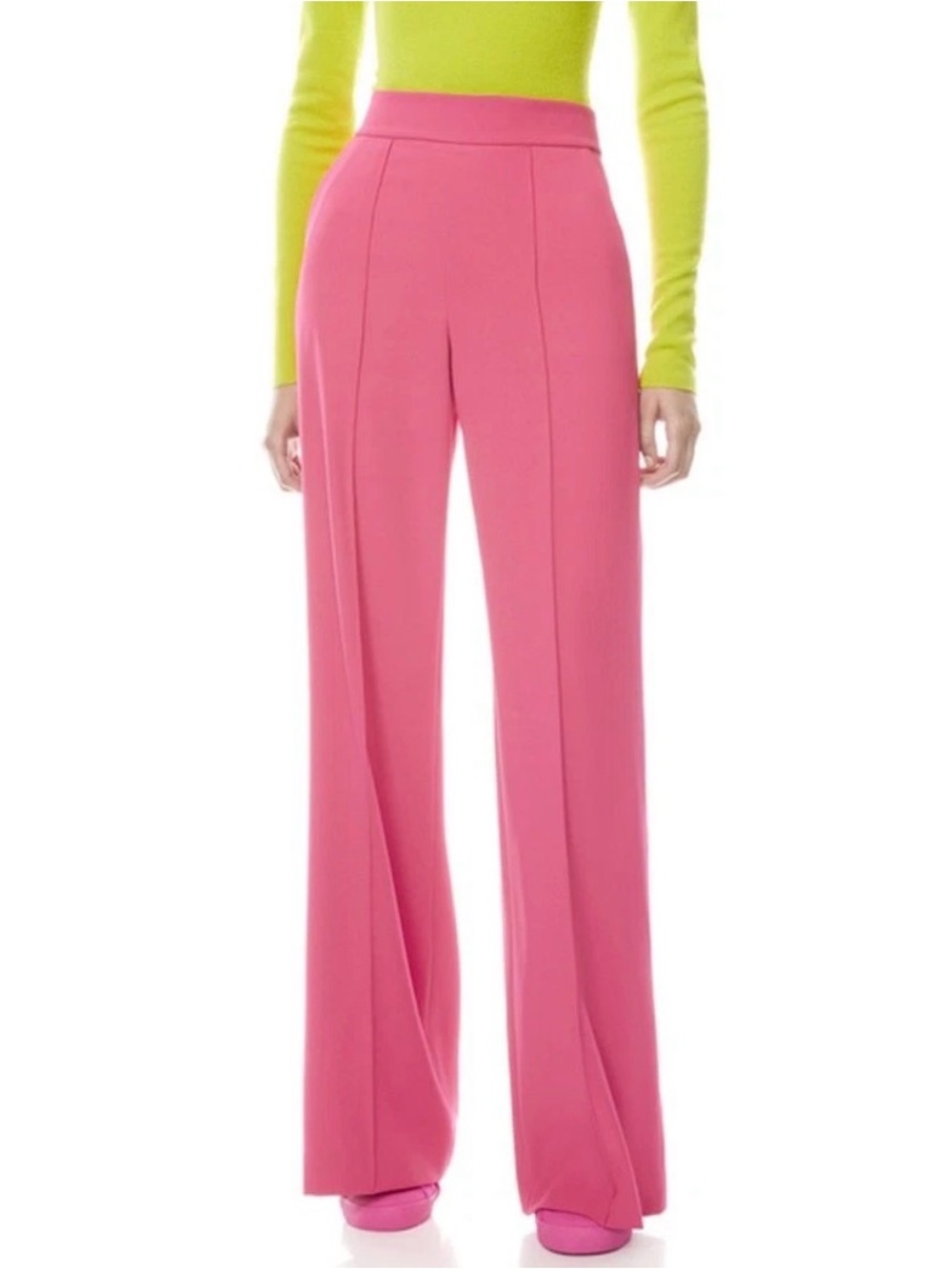 Alice + Olivia Dylan Wide Leg Pleated Pants in Wild Pink Size 2